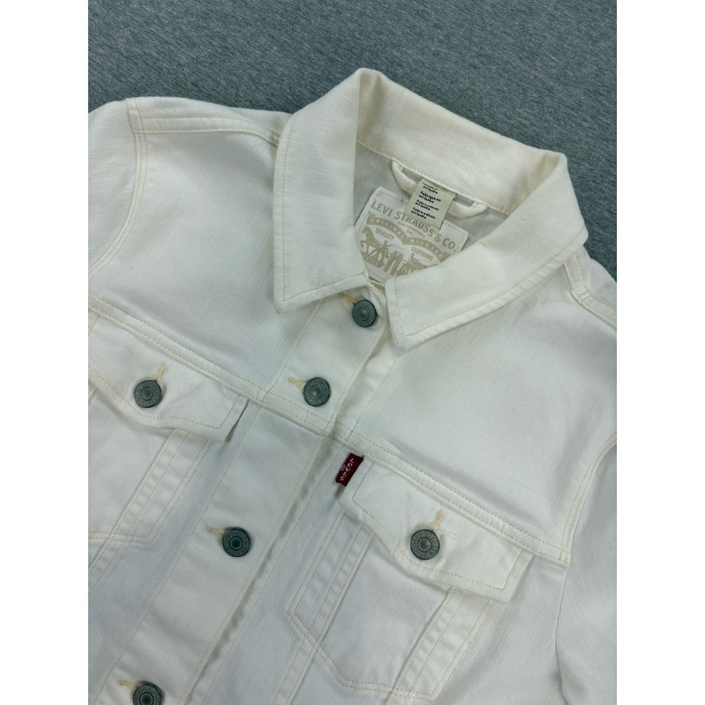 Levis White Denim Trucker Jacket Women's Large  70240-0076 Cotton Button Up